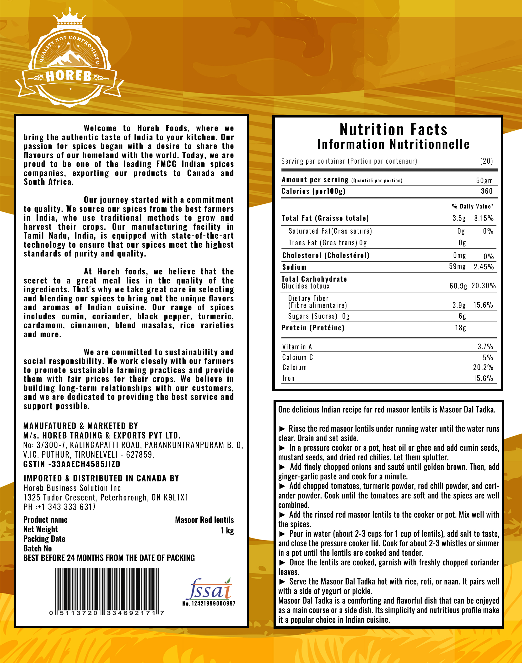 Masoor Red Lentils - Back